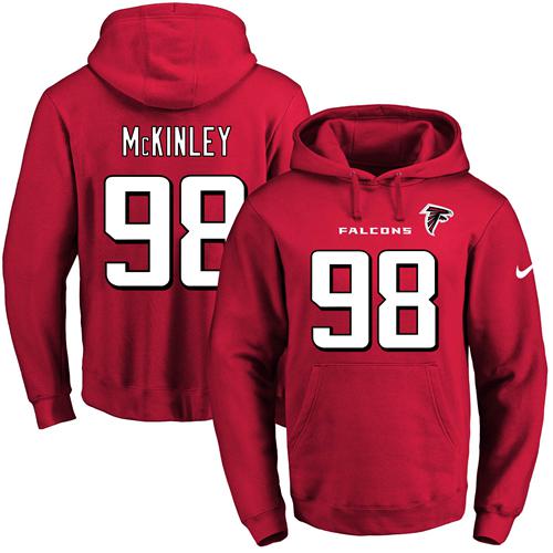Nike Falcons #98 Takkarist McKinley Red Name & Number Pullover NFL Hoodie - Click Image to Close